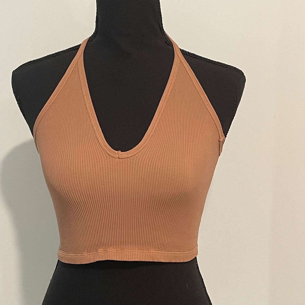 FP Movement Free People Halter Crop Top Ribbed Knit Cutout Back - XS